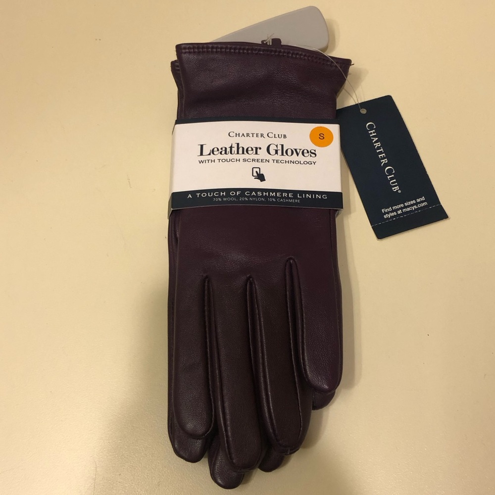 Charter Club Wool/Cashmere Lined Leather Gloves Small, Blackberry